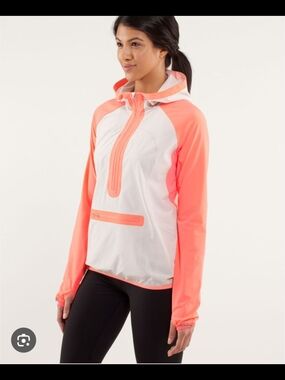 lululemon athletica Coral Pink and White Hooded Pullover Jacket